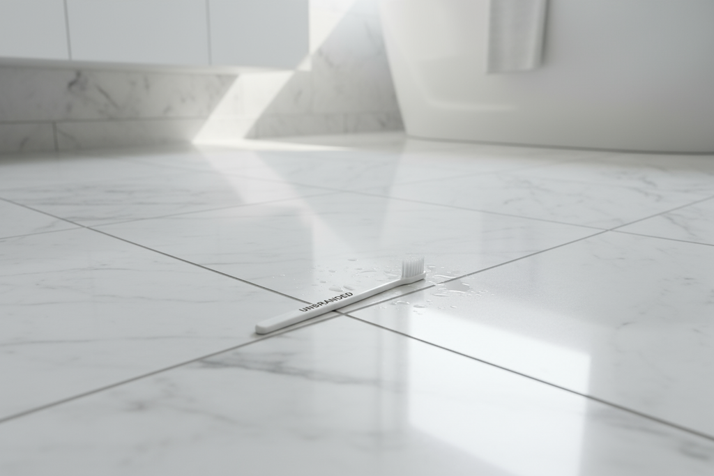 PRODUCT 002: TOOTHBRUSH on bathroom floor